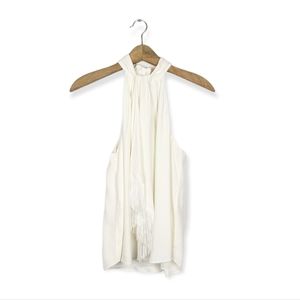 Joie Leikyn Porcelain Fringe High Neck Sleeveless Blouse Size S